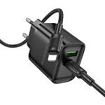 Фото Мережевий ЗП BOROFONE BA83A Black (6941991117350) USB-A + USB-C, QC3.0, PD 20W, Cable Lightning