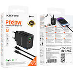Фото Мережевий ЗП BOROFONE BA83A Black (6941991117350) USB-A + USB-C, QC3.0, PD 20W, Cable Lightning #1