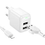 Фото Мережевий ЗП BOROFONE BAS41A White (6941991113758) 2*USB-A, 2.4A + Cable Lightning #2