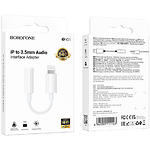 Фото Звуковий перехідник BOROFONE BV21 White (6941991111143) Lightning male на 3.5mm female Audio #1