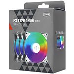 Фото Вентилятор 120мм PCCOOLER F3 T120 ARGB 3 IN 1 KIT WH, набір 3шт, 500-1800об/хв, 4-pin, Hydo-Bearing #1