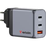 Мережевий ЗП Verbatim (32201) Black, GaN 65W, USB-A 30W QC 3.0 + 2*USB-C PD3.0 65W/65W - фото
