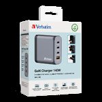 Мережевий ЗП Verbatim (32203) Black, GaN 140W, USB-A 18W QC 3.0 + 3*USB-C PD3.0 140W/140W/20W - фото
