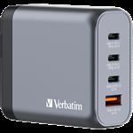 Фото Мережевий ЗП Verbatim (32203) Black, GaN 140W, USB-A 18W QC 3.0 + 3*USB-C PD3.0 140W/140W/20W #1