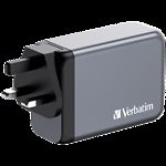 Фото Мережевий ЗП Verbatim (32205) Black, GaN 240W, USB-A 60W QC 3.0 + 3*USB-C PD3.0 140W/100W/65W #1