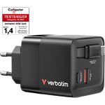 Фото Мережевий ЗП Verbatim (32217) Black, GaN 65W, USB-A 60W QC 3.0 + 2*USB-C 65W PD3.0 #1