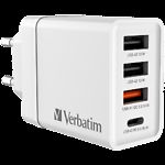 Зображення Мережевий ЗП Verbatim (49701) White 30W, 2*USB-A 5V/2A + USB-A QC3.0 18W + USB-C 18W PD3.0 #1 Фото Мережевий ЗП Verbatim (49701) White 30W, 2*USB-A 5V/2A + USB-A QC3.0 18W + USB-C 18W PD3.0 #1