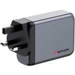 Фото Мережевий ЗП Verbatim (32202) Black, GaN 100W, USB-A 30W QC 3.0 + 3*USB-C PD3.0 100W/100W/65W #1