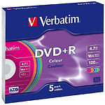 Фото DVD+R Verbatim 4,7Gb 16x Slim Case 5 pcs Colour Surface (43556)