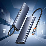 Фото Концентратор HUB USB 3.1 Baseus B0005280C811-00 Gray, Type-C -> HDMI+VGA+3*USB3.0+PD+RJ45+SD+Аудио #7