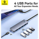 Фото Концентратор HUB USB 3.0 Baseus UltraJoy B0005280B811-01 Black, 0.5м cable, USB-A -> 4*USB3.0+Type-C #9