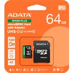 Фото microSD XC 64Gb A-DATA SPEED PLUS UHS-I U3 V30 A2 C10 (UD64GUI3V30A2SP-RA1) SD адаптер, 160/140Mb/s #1