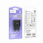 Фото Мережевий ЗП Hoco C141A Smart Black (6942007627849) 2*USB-A, 2.1A, 5V #1