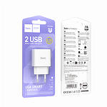Фото Мережевий ЗП Hoco C141A Smart White (6942007627856) 2*USB-A, 2.1A, 5V #1