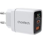 Мережевий ЗП Choetech PD6052-EU-WH, USB-A + Type-C, LCD, QC3.0, PD35W - фото