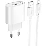 Зображення Мережевий ЗП Hoco C109A Fighter White (6942007656597) USB-A, 10.5W + кабель Lightning Фото Мережевий ЗП Hoco C109A Fighter White (6942007656597) USB-A, 10.5W + кабель Lightning