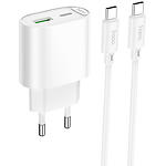 Зображення Мережевий ЗП Hoco C109A Fighter White (6942007656733) USB-A + USB-C, PD20W, QC3.0 + кабель Type-C Фото Мережевий ЗП Hoco C109A Fighter White (6942007656733) USB-A + USB-C, PD20W, QC3.0 + кабель Type-C