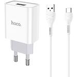Зображення Мережевий ЗП Hoco C81A Asombroso White (6931474727961) 1*USB-A, 2.1A + Cable Type-C Фото Мережевий ЗП Hoco C81A Asombroso White (6931474727961) 1*USB-A, 2.1A + Cable Type-C
