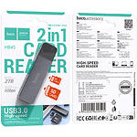 Зображення Картрідер Hoco HB45 Spirit 2-in-1 USB3.0 Metal Gray (6942007620505) SD/microSD #1 Фото Картрідер Hoco HB45 Spirit 2-in-1 USB3.0 Metal Gray (6942007620505) SD/microSD #1