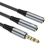 Фото Кабель HOCO UPA21 Metal Gray (6931474766809) Аудіо 4-pin 3.5мм джек/2*3.5мм 3-pin раз'єм, 0.25м #5