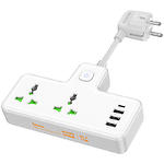 Фото Фільтр-подовжувач мережевий HOCO AC11A Voyage 0.1m White, 2-розетки, CHARGER 3*USB-A, USB-C, 17W #1