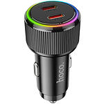 Автомобільний зарядний пристрій Hoco NZ14B Black (6942007602648) 2*Type-C, PD30W+PD20W, RGB - фото