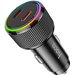 Фото Автомобільний зарядний пристрій Hoco NZ14B Black (6942007602648) 2*Type-C, PD30W+PD20W, RGB #2