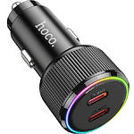 Фото Автомобільний зарядний пристрій Hoco NZ14B Black (6942007602648) 2*Type-C, PD30W+PD20W, RGB #3