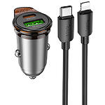 Автомобільний зарядний пристрій Hoco NZ16A Grey (6942007644754) USB-A + Type-C, 43W +Cable Lightning - фото