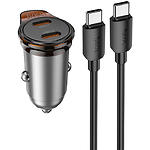 Автомобільний зарядний пристрій Hoco NZ16B Grey (6942007644792) 2*Type-C, PD25W+PD20W, +Cable Type-C - фото