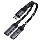 Звуковий перехідник ACEFAST J14 Black (6974316285823) USB Type-C male на 2*Type-C female заряд+аудіо - фото
