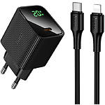 Зображення Мережевий ЗП Hoco CS82A Black (6942007664509) Type-C, Fast Charge, PD20W, display + Cable Lightning Фото Мережевий ЗП Hoco CS82A Black (6942007664509) Type-C, Fast Charge, PD20W, display + Cable Lightning