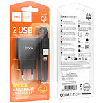 Фото Мережевий ЗП Hoco C141A Smart Black (6942007627863) 2*USB-A, 2.1A, 5V + Cable Lightning #1