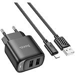 Фото Мережевий ЗП Hoco C141A Smart Black (6942007627863) 2*USB-A, 2.1A, 5V + Cable Lightning #2