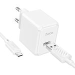 Фото Мережевий ЗП Hoco CS11A White (6942007603591) 1* USB-A, 2.1А + Cable micro-USB