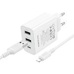 Фото Мережевий ЗП BOROFONE BA105A White (6941991125287) 2*USB-A + Type-C, 3A, 15W + Cable Lightning #2