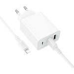 Фото Мережевий ЗП BOROFONE BA105A White (6941991125287) 2*USB-A + Type-C, 3A, 15W + Cable Lightning #4