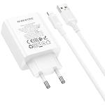 Фото Мережевий ЗП BOROFONE BA105A White (6941991125287) 2*USB-A + Type-C, 3A, 15W + Cable Lightning #5