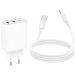 Фото Мережевий ЗП BOROFONE BA105A White (6941991125287) 2*USB-A + Type-C, 3A, 15W + Cable Lightning #6