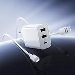 Фото Мережевий ЗП BOROFONE BA105A White (6941991125287) 2*USB-A + Type-C, 3A, 15W + Cable Lightning #8
