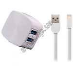 Изображение Сетевое ЗУ REMAX RP-U215 2*USB + Cable Lightning , White, 2.4 A Фото Сетевое ЗУ REMAX RP-U215 2*USB + Cable Lightning , White, 2.4 A
