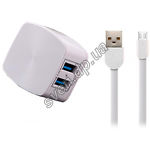 Изображение Сетевое ЗУ REMAX RP-U215 2*USB + Cable Micro USB , White, 2.4 A Фото Сетевое ЗУ REMAX RP-U215 2*USB + Cable Micro USB , White, 2.4 A