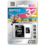 Карта памяти Silicon Power 32Gb microSDHC (SP032GBSTHBU1V10SP) UHS-I + SD adapter - фото