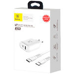 Изображение Сетевое ЗУ Baseus TZTUN-BJ02 White, USB + Type-C, 32W Фото Сетевое ЗУ Baseus TZTUN-BJ02 White, USB + Type-C, 32W