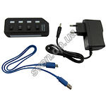 ХАБ Lapara LA-USB305 black, 4 порта с 4-мя выключателями  для каждого порта c БП - фото