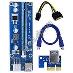 Переходник райзер Dynamode RX-Riser-006c PCI-E x1 to x16, 60cm USB, SATA to 6Pin Power v.06c Blue - фото